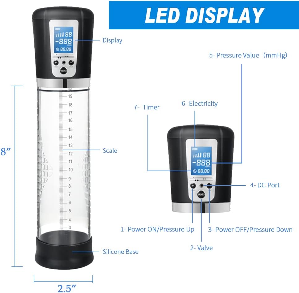 Male Penis Pump Sex Toys, Automatic Enlargers & Extend Pump for Men with LED Display, Adult Toys for Men Penis Entender Erection Pumps, Sex Toys - Pumps & Enlargers (6 Cock Rings)