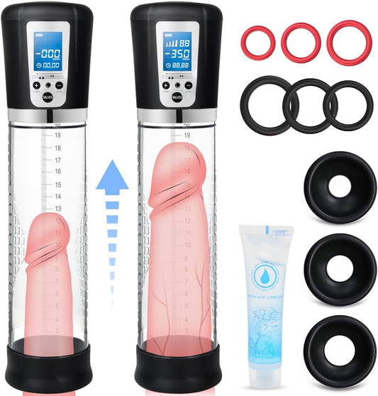 Male Penis Pump Sex Toys, Automatic Enlargers & Extend Pump for Men with LED Display, Adult Toys for Men Penis Entender Erection Pumps, Sex Toys - Pumps & Enlargers (6 Cock Rings)