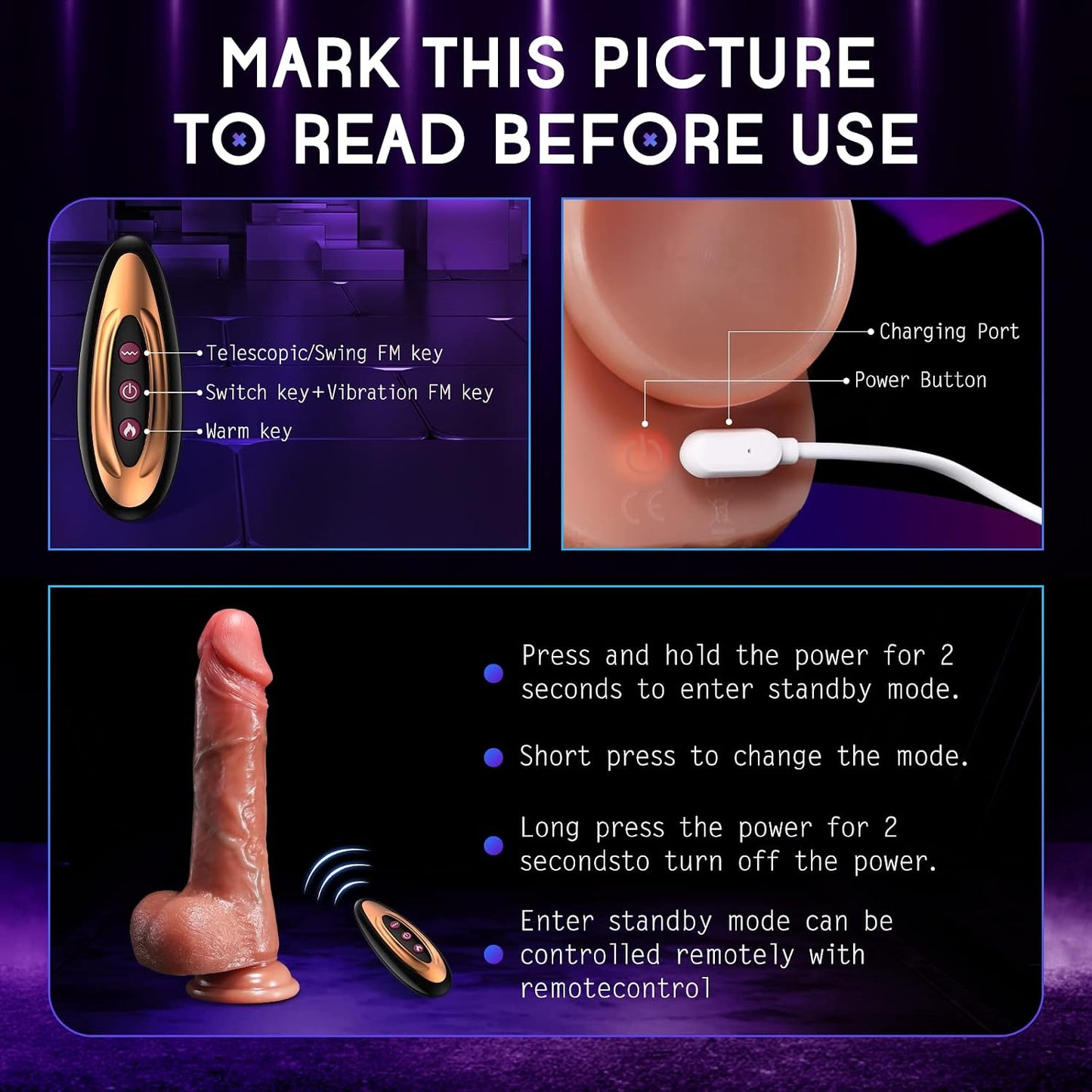Sex Toys Thrusting Dildo Vibrator, Realistic Skin Friendly Silicone Dildos