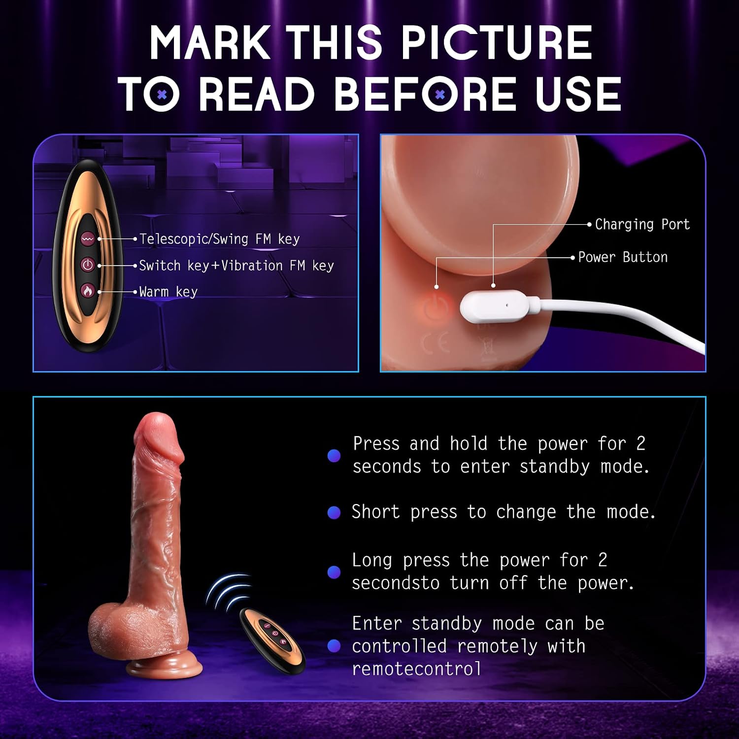 Sex Toys Thrusting Dildo Vibrator, Realistic Skin Friendly Silicone Dildos