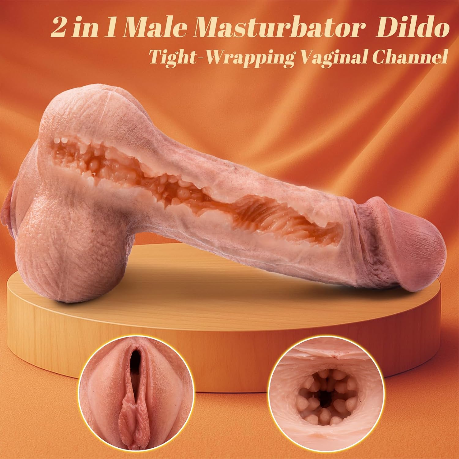 2 in 1 Silicone Male Masturbator Dildo with Lifelike Vagina, 8.6in Realistic Pocket Pussy and Dildo Design, Penis Sleeve Extender Stroker, Soft Silicone Adult Sex Toys for Men Women Couples