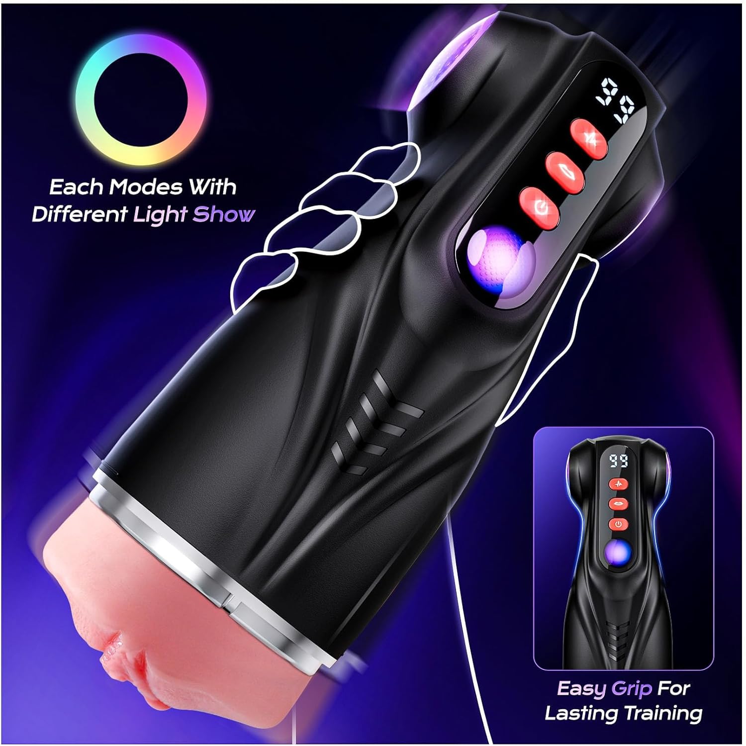 Uoffile Male Masturbator Sex Toys for Men - 3 Sleeves AI Sync Pocket Pussy Penis Pump with 9 Sucking & 9 Vibrating, APP Adult Toys Mens Sex Toy, Colorful Lighting Stroker Machine Erotic Massage Kits