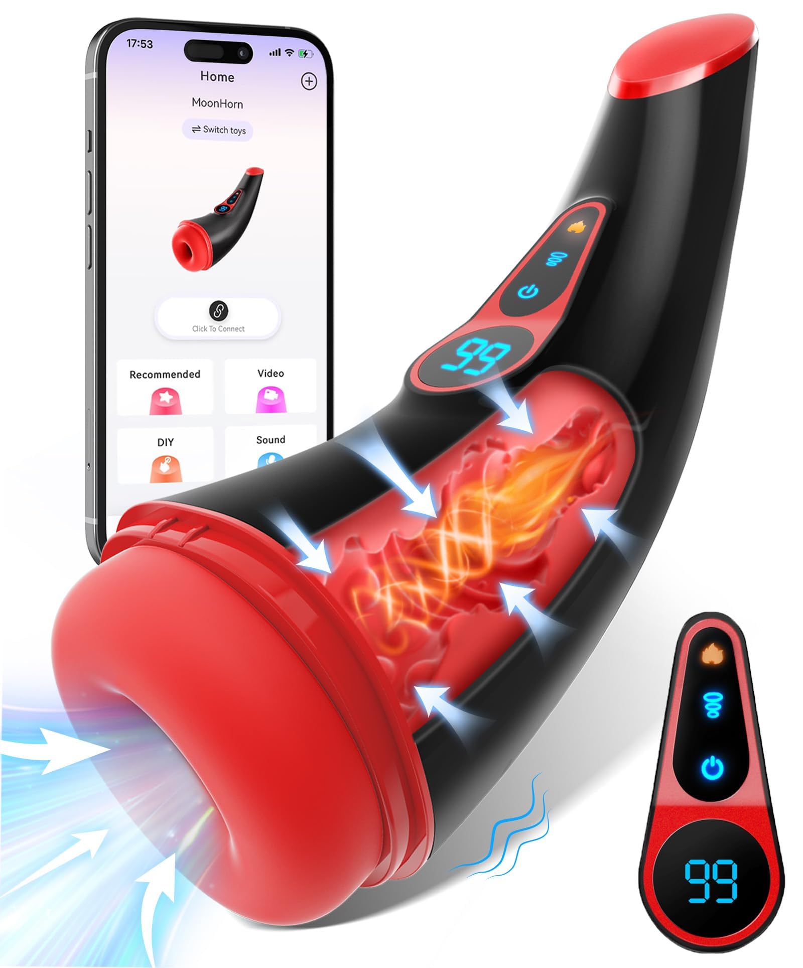 Uoffile Male Masturbator Sex Toys for Men - 3 Sleeves AI Sync Pocket Pussy Penis Pump with 9 Sucking & 9 Vibrating, APP Adult Toys Mens Sex Toy, Colorful Lighting Stroker Machine Erotic Massage Kits