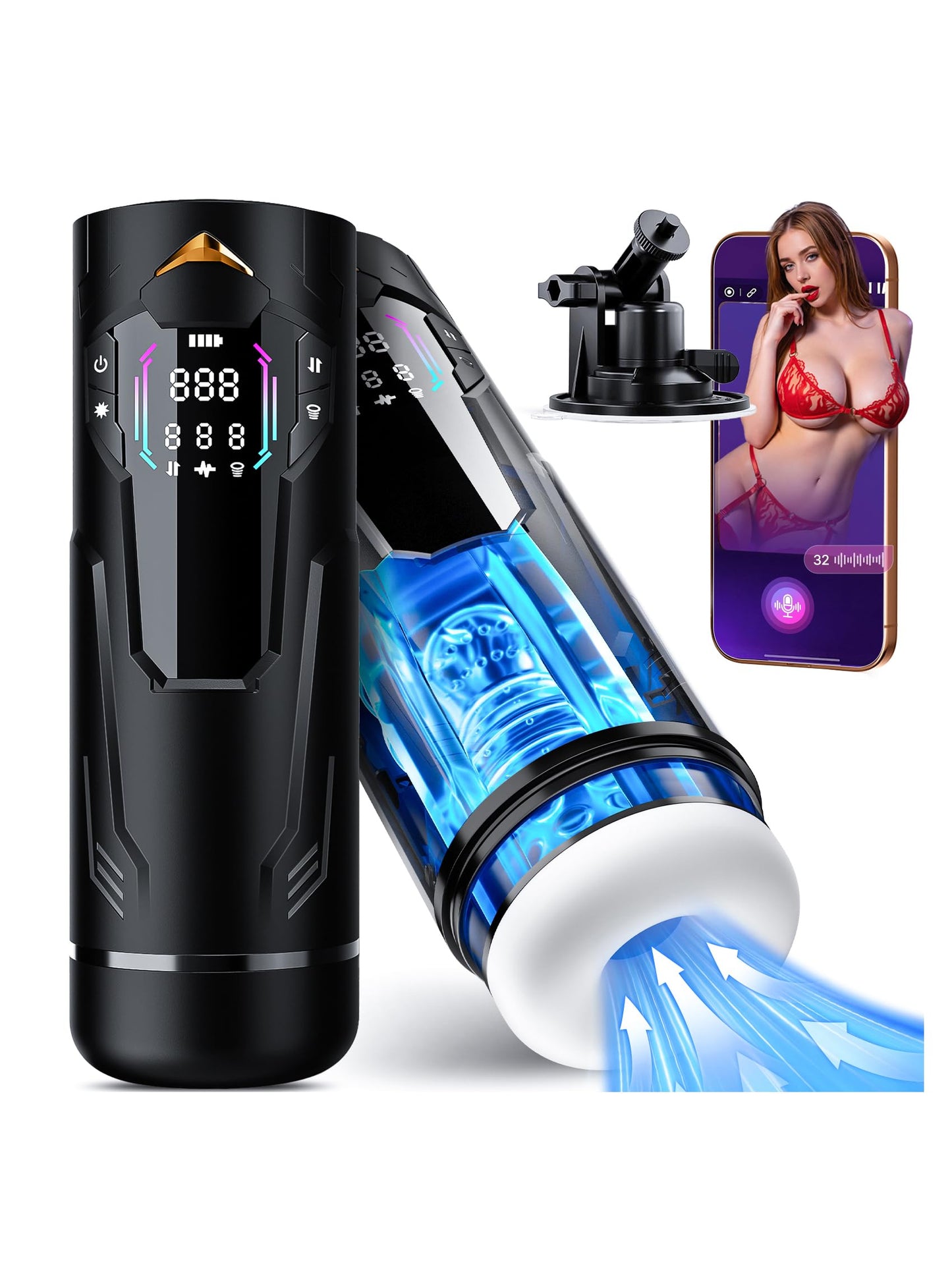 Uoffile Male Masturbator Sex Toys for Men - 3 Sleeves AI Sync Pocket Pussy Penis Pump with 9 Sucking & 9 Vibrating, APP Adult Toys Mens Sex Toy, Colorful Lighting Stroker Machine Erotic Massage Kits