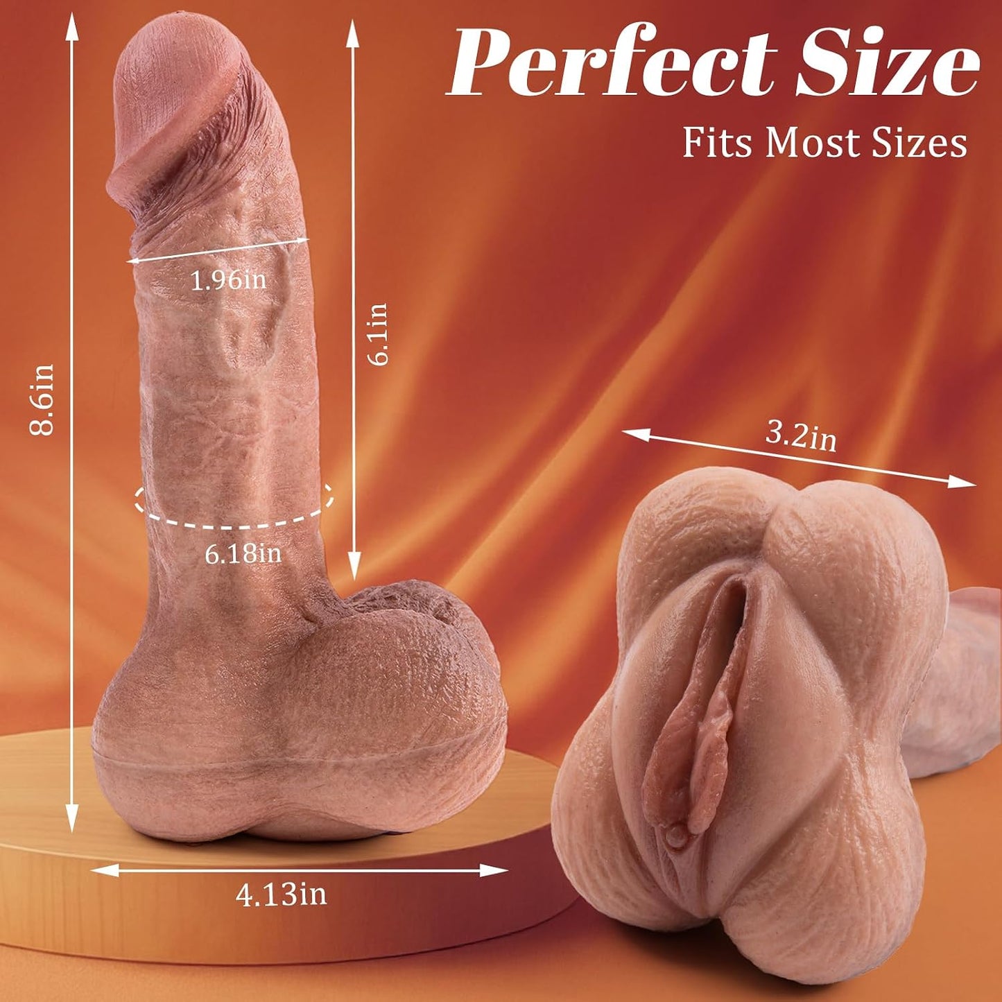2 in 1 Silicone Male Masturbator Dildo with Lifelike Vagina, 8.6in Realistic Pocket Pussy and Dildo Design, Penis Sleeve Extender Stroker, Soft Silicone Adult Sex Toys for Men Women Couples