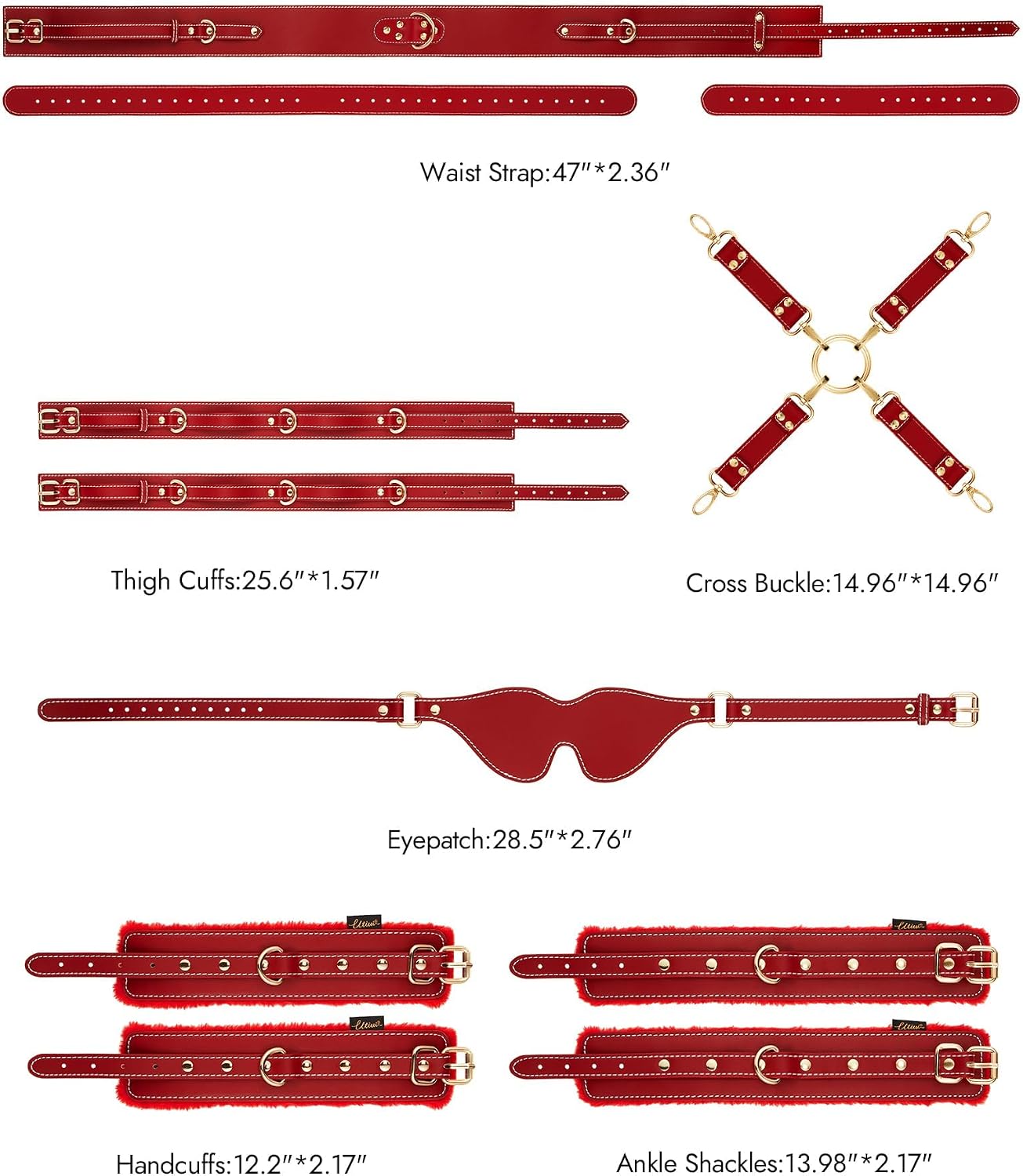 UTIMI Sex Bondage BDSM Kit Restraints 6PCS Sets with Adjustable Handcuffs Ankle Cuff Thigh Cuffs Blindfold Cross Strap Waist Strap Adult SM Games Sex Toys for Men Women and Couples