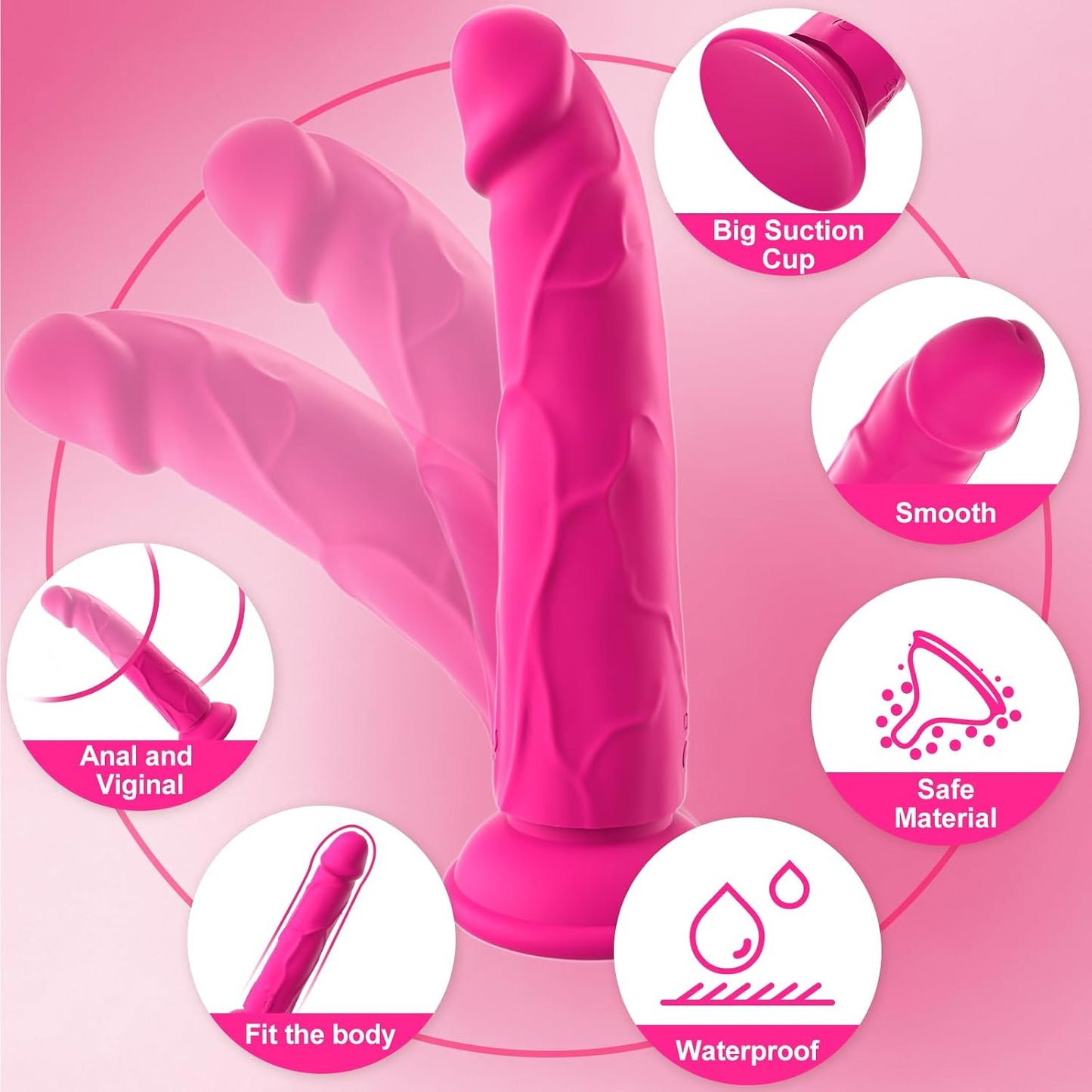 Realistic Pink Dildo G Spot Clit Vibrator Adult Sex Toys for Women Men